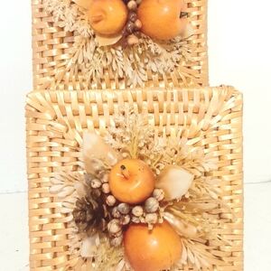 Decorative Woven Basket with Orange Accents Wall Xecor.Vintage Kitsch.
